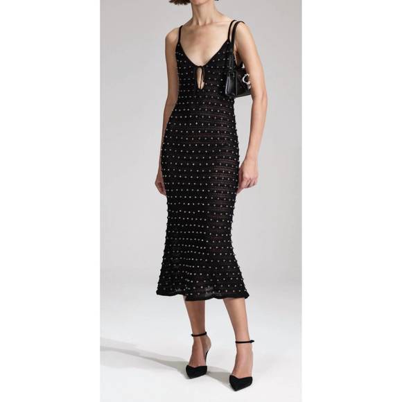NEW SELF-PORTRAIT black beaded knit midi dress in black - Picture 4 of 5